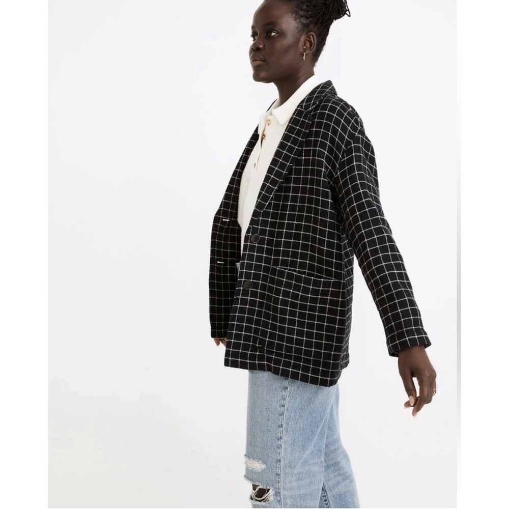 Madewell Waffleback Shaw Blazer Jacket Black White Windowpane Plaid NWT Sz L - Picture 12 of 15